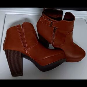 Material Girl Brown Ankle Wedge Booties